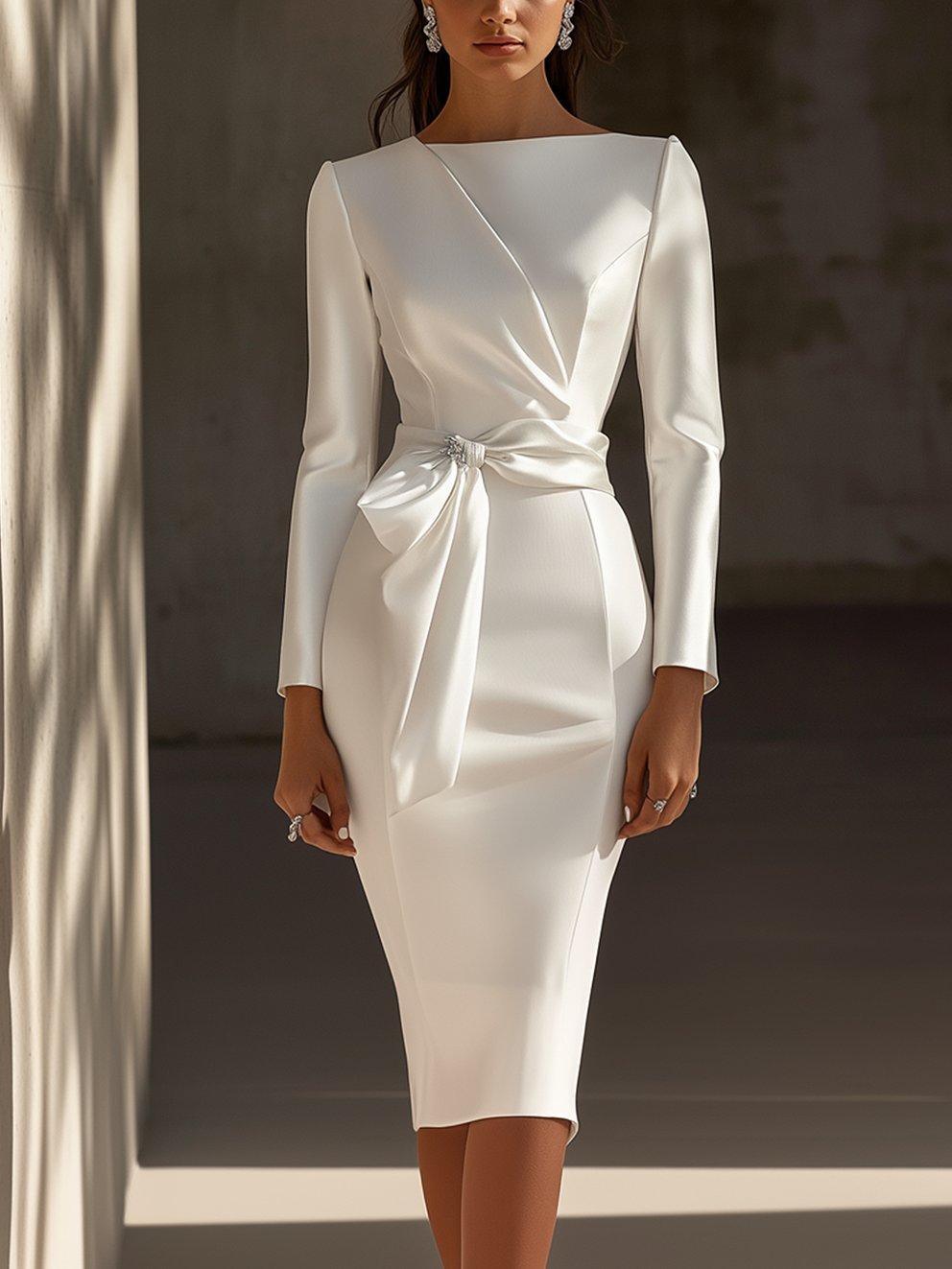 White Satin Dress With Belt