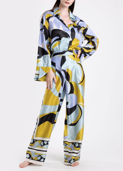 Print Shirt Wide Leg Pants Suit