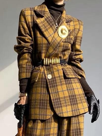 Woolen Plaid Elegant Blazer