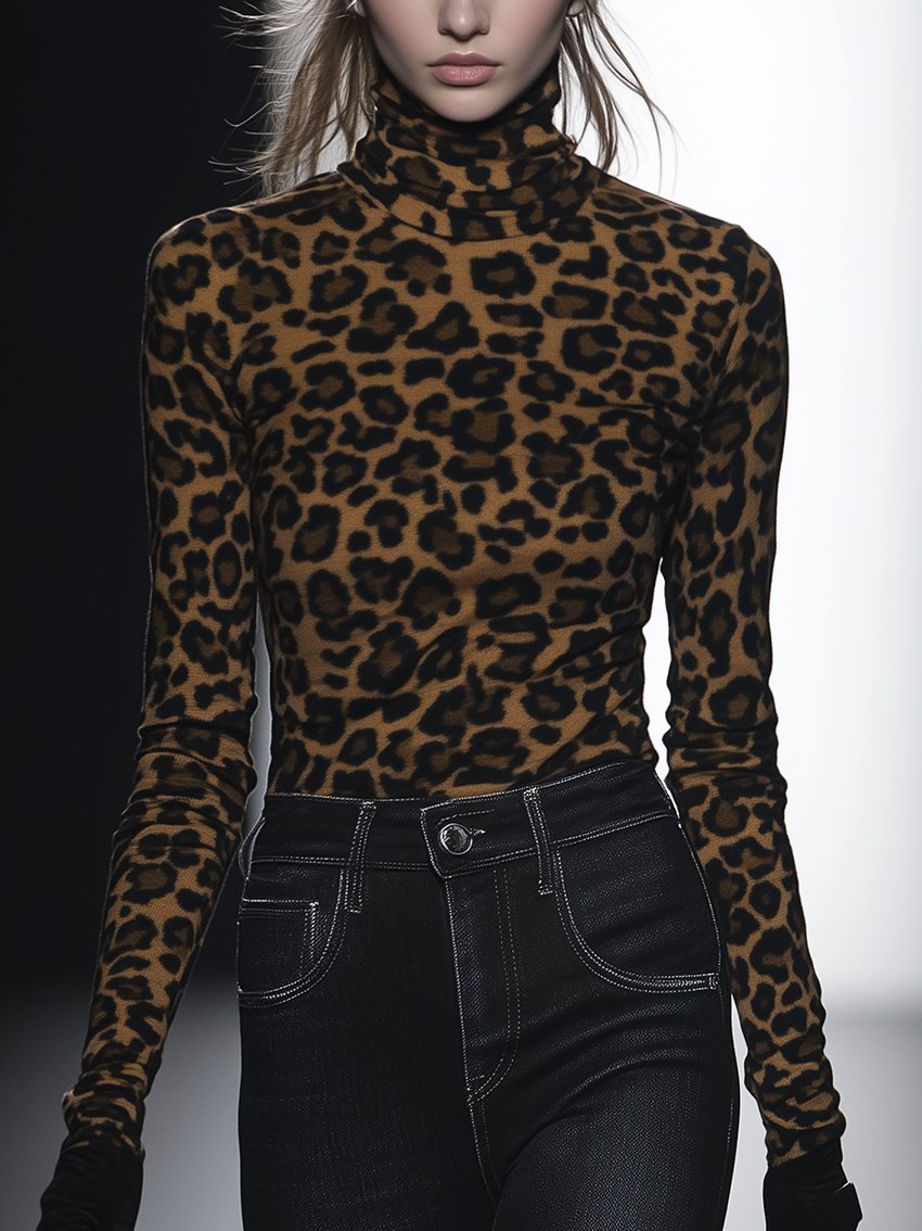 Leopard-Print Stretch Skinny T-shirt